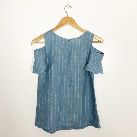 MOON RIVER Blue 100% Linen Cold Shoulder Blouse XS - Picture 3 of 7